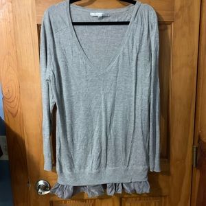 Lauren Conrad Deep V Grey Sweater With Grey Ruffle